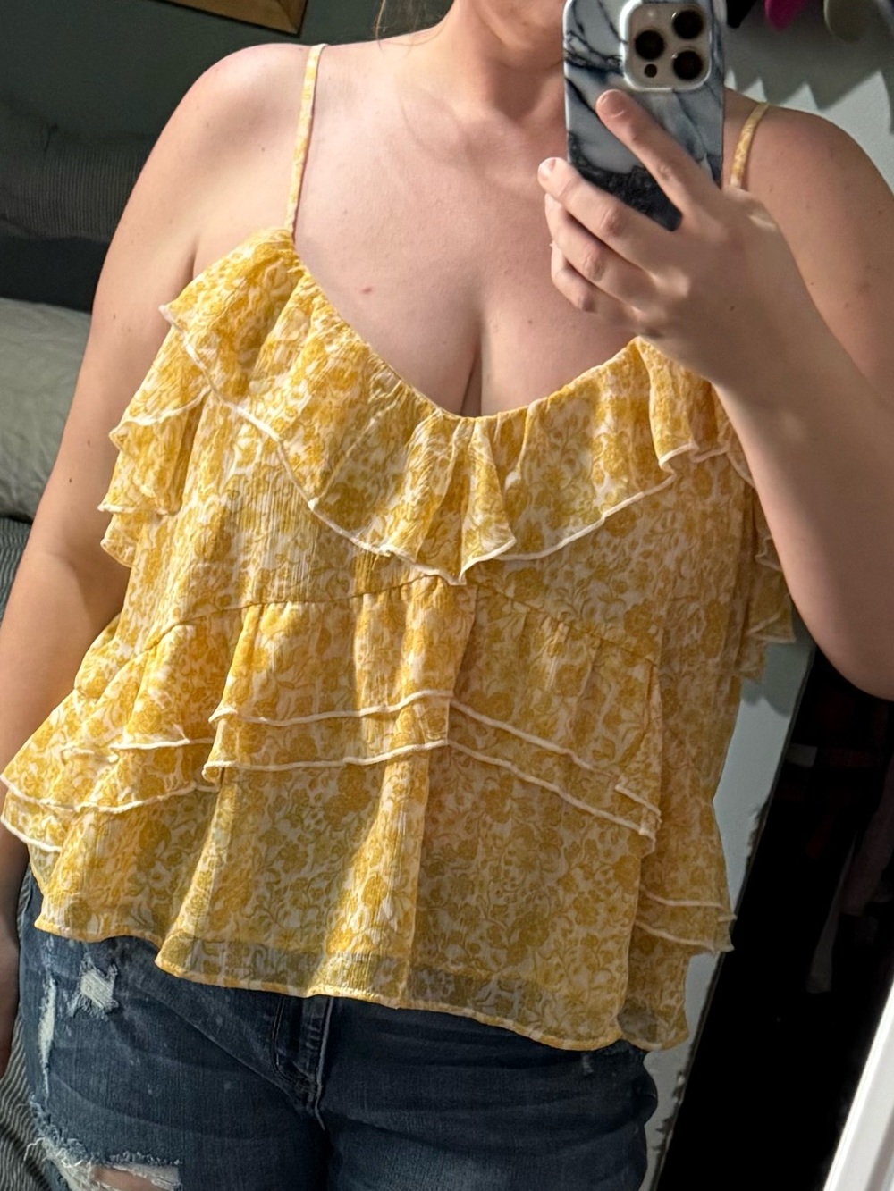 Old Navy Yellow Floral Ruffle Tiered Cami